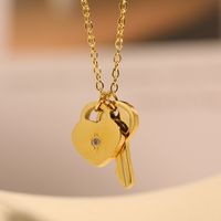 Fashion Simple Heart Lock Key Pendants Inlaid Zircon Stainless Steel Necklace main image 6