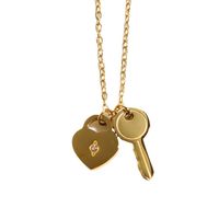 Fashion Simple Heart Lock Key Pendants Inlaid Zircon Stainless Steel Necklace main image 4