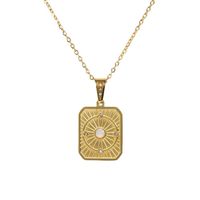 New Fashion Sun Square Pendant Inlaid Zircon Opal Stainless Steel Necklace main image 4