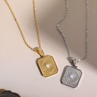 Nouveau Mode Soleil Carré Pendentif Incrusté Zircon Opale Collier En Acier Inoxydable main image 5