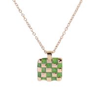 Fashion Simple Dripping Oil Chessboard Plaid Emerald Square Pendant Copper Necklace main image 3
