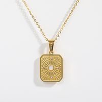 New Fashion Sun Square Pendant Inlaid Zircon Opal Stainless Steel Necklace sku image 2