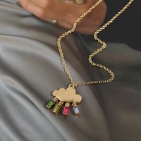 Fashion Cute Cloud Shape Inlaid Four-color Zircon Copper Necklace main image 5
