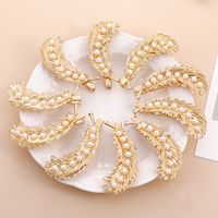 10 Pcs Feather Shaped Metal Inlay Pearl Hair Clip Accessories main image 1