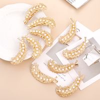 10 Pcs Feather Shaped Metal Inlay Pearl Hair Clip Accessories main image 2