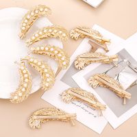 10 Pcs Feather Shaped Metal Inlay Pearl Hair Clip Accessories main image 3