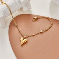 Fashion Adjustable Golden Pendant Heart Inlaid Rhinestone Stainless Steel Anklet Bracelet main image 4