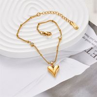 Fashion Adjustable Golden Pendant Heart Inlaid Rhinestone Stainless Steel Anklet Bracelet main image 5