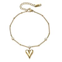 Fashion Adjustable Golden Pendant Heart Inlaid Rhinestone Stainless Steel Anklet Bracelet sku image 1