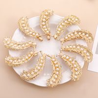 10 Pcs Feather Shaped Metal Inlay Pearl Hair Clip Accessories sku image 1