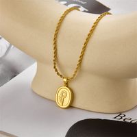 New Retro Style Sunflower Titanium Steel Gold Plated Sweater Chain Necklace main image 5