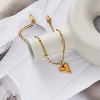 Fashion Adjustable Golden Pendant Heart Inlaid Rhinestone Stainless Steel Anklet Bracelet main image 2