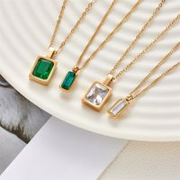Simple Style Square Inlaid Emerald Zircon Stainless Steel Pendant Necklace main image 1