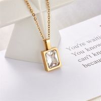 Simple Style Square Inlaid Emerald Zircon Stainless Steel Pendant Necklace main image 5
