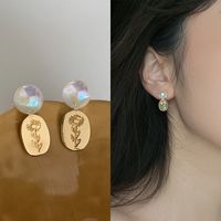 Simple Vintage Golden Small Size Flower Pattern Alloy Stud Earrings Clip Earrings sku image 2