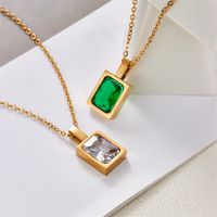 Simple Style Square Inlaid Emerald Zircon Stainless Steel Pendant Necklace main image 3