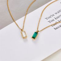 Simple Style Square Inlaid Emerald Zircon Stainless Steel Pendant Necklace main image 2