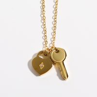 Fashion Simple Heart Lock Key Pendants Inlaid Zircon Stainless Steel Necklace sku image 1