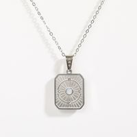 New Fashion Sun Square Pendant Inlaid Zircon Opal Stainless Steel Necklace sku image 1