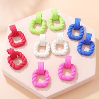 New Fashion Geometric Candy Color Acrylic Rubber Effect Paint Square Twist Earrings main image 1