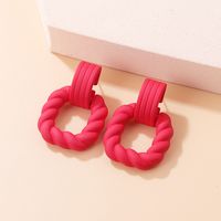 New Fashion Geometric Candy Color Acrylic Rubber Effect Paint Square Twist Earrings sku image 3