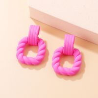 New Fashion Geometric Candy Color Acrylic Rubber Effect Paint Square Twist Earrings sku image 4