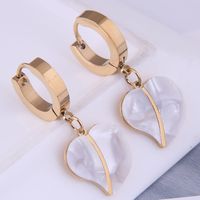 Fashion Simple Silvery Golden Pendant Heart Shape Titanium Steel Hoop Earrings main image 1