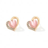 Rhinestone Opal Earrings Half Heart Diamond Stud Earrings sku image 2