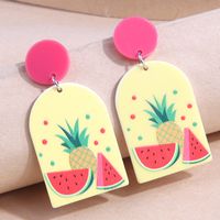 Cute Simple Pineapple Watermelon Pattern Medium Size Resin Stud Earrings sku image 1