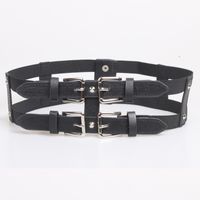 2022 New Women's Elastic Skirt Decorative Double Row Wide Belt Black main image 4