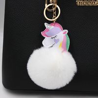 Lindo Estilo Colorido Unicornio Bola De Piel Colgante Bolsa De Color Mágico Colgante Llavero main image 1