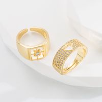 Fashion Alloy Letter Pattern Ring Dating Electroplating Rhinestone Copper Rings 1 Piece main image 2