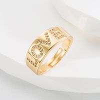 Fashion Alloy Letter Pattern Ring Dating Electroplating Rhinestone Copper Rings 1 Piece main image 4