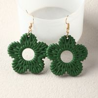 Fashion Solid Color Hollow Flower Bamboo Rattan Straw Drop Earrings sku image 1