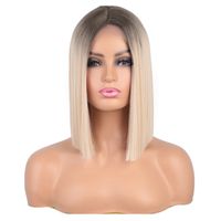 Women's Wig Beige Dyed Short Straight Hair Bobhaircut Mid-length Lace Wig main image 2