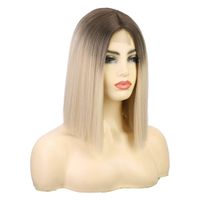 Women's Wig Beige Dyed Short Straight Hair Bobhaircut Mid-length Lace Wig main image 4