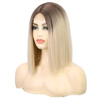 Women's Wig Beige Dyed Short Straight Hair Bobhaircut Mid-length Lace Wig main image 5