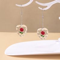Cute Acrylic Heart Shape Rose Earrings Necklace Daily Unset 1 Piece main image 1