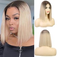 Women's Wig Beige Dyed Short Straight Hair Bobhaircut Mid-length Lace Wig sku image 1