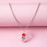 Cute Acrylic Heart Shape Rose Earrings Necklace Daily Unset 1 Piece sku image 1