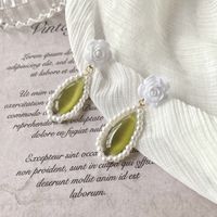Women's Elegant Water Drop Plastic Resin Ear Clip Ear Studs Inlay Artificial Pearls Opal Earrings sku image 1