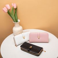 Stripes Business Artificial Leather Crocodile Pattern Zipper Square White Black Pink Wallets main image 6