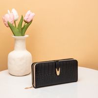 Stripes Business Artificial Leather Crocodile Pattern Zipper Square White Black Pink Wallets main image 5