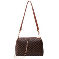 Plaid Retro Style Artificial Leather Printing Zipper Cylinder Type White Coffee Light Brown Shoulder Bags main image 4