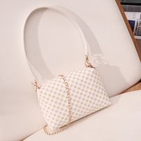 Plaid Retro Style Artificial Leather Printing Zipper Cylinder Type White Coffee Light Brown Shoulder Bags sku image 1