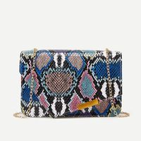 Animal Fashion Shopping Artificial Leather Candy Zipper Square Snake Pattern Small Square Bag Splash Ink Small Square Bag Splash Ink Handbag Shoulder Bags sku image 3