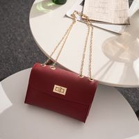 Solid Color Fashion Shopping Artificial Leather Soft Surface Buckle Square Red Black Dark Grey Shoulder Bags main image 5