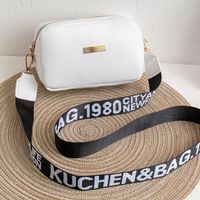 Solid Color Fashion Shopping Artificial Leather Printing Zipper Square White Khaki Black Shoulder Bags sku image 1