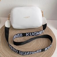 Solid Color Fashion Shopping Artificial Leather Printing Zipper Square White Khaki Black Shoulder Bags sku image 5