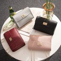 Solid Color Fashion Shopping Artificial Leather Soft Surface Buckle Square Red Black Dark Grey Shoulder Bags main image 3